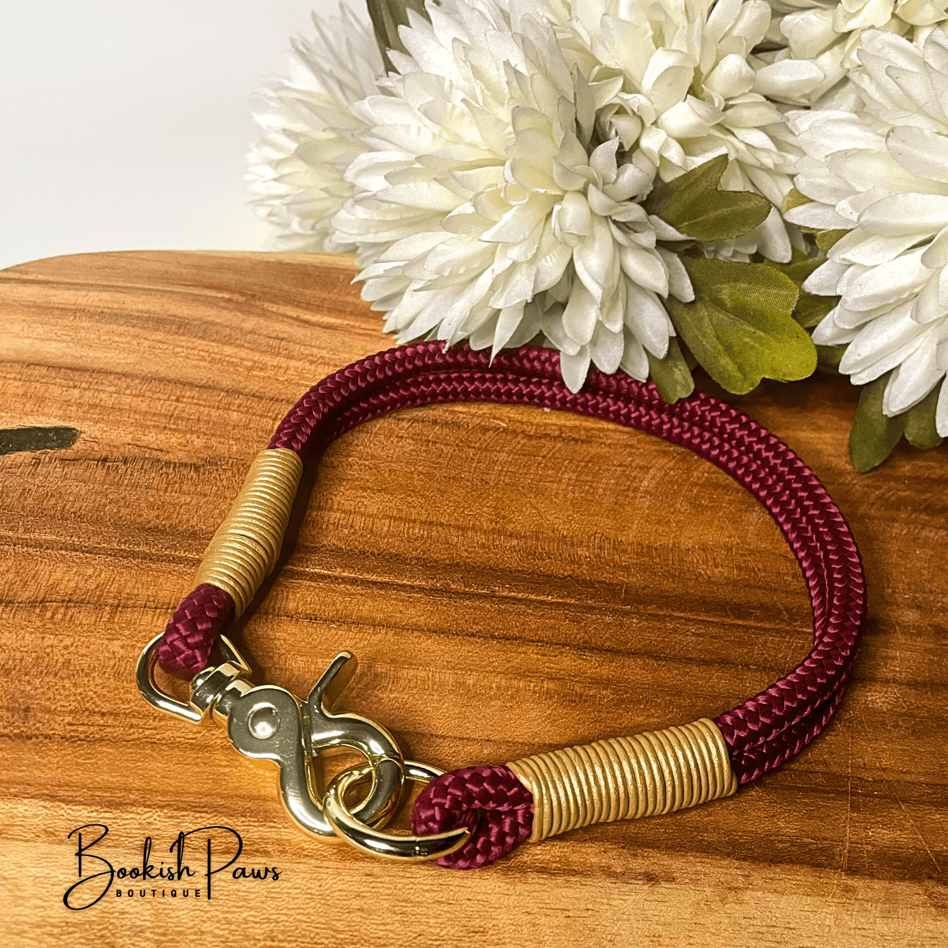 PPM Seil Halsband Wine Red & Gold – Handgemacht von BookishPaws