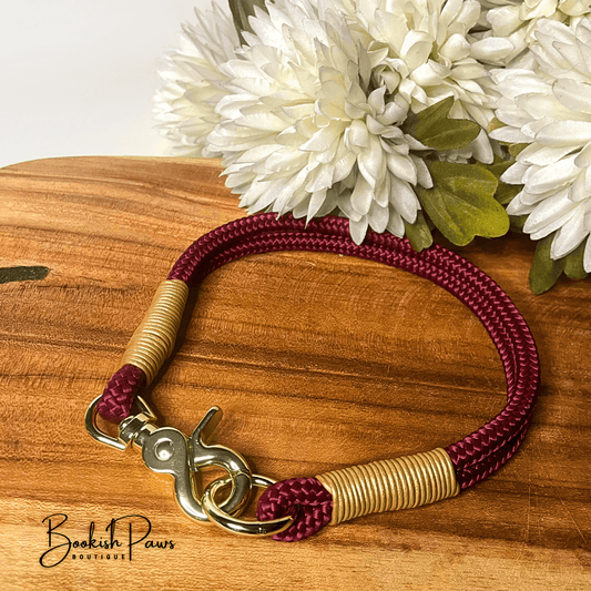 PPM Seil Halsband Wine Red & Gold – Handgemacht von BookishPaws