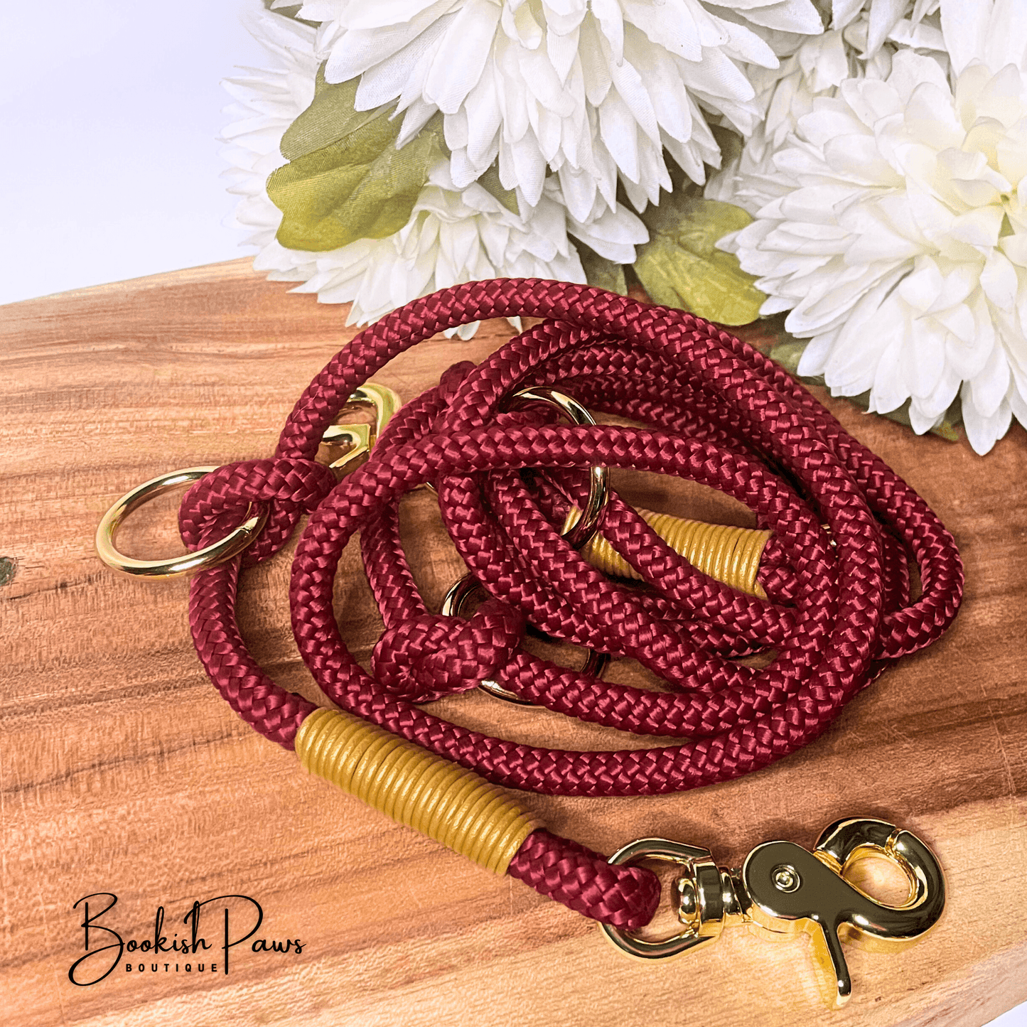 PPM-Seil Leine Wine Red & Gold – Handgemacht von BookishPaws
