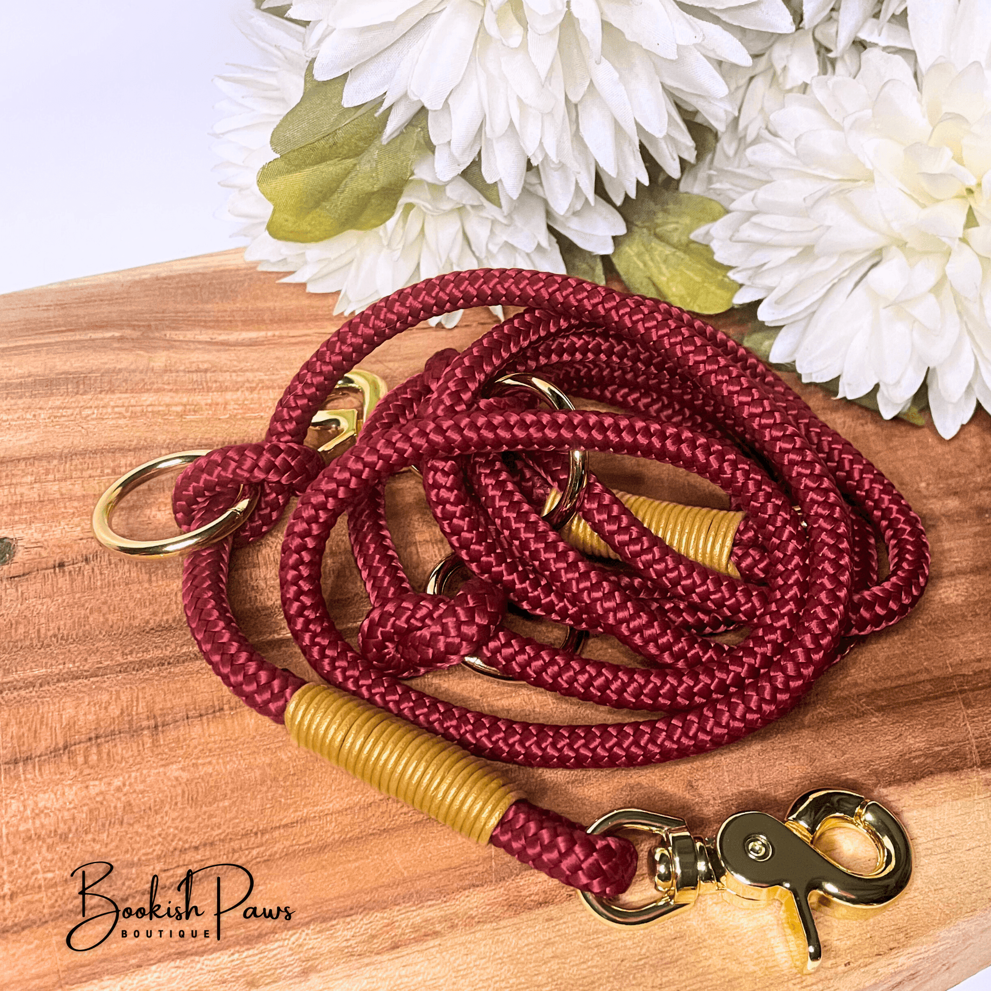 PPM-Seil Leine Wine Red & Gold – Handgemacht von BookishPaws