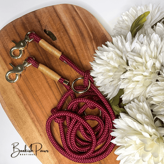 PPM-Seil Leine Wine Red & Gold – Handgemacht von BookishPaws