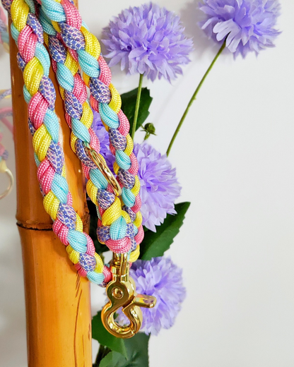Handgeflochtene Paracord Leine Spring Edition | Pastel Pink Blau Gelb
